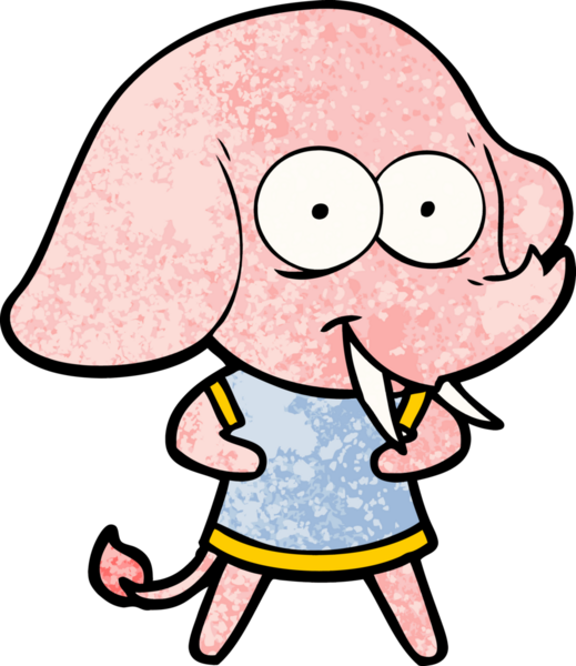 Bir insan tarafından çizilmiş mutlu bir fil.