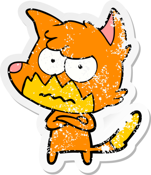 Bir insan tarafından çizilmiş, sıkıntılı bir çizgi film çıkartması.