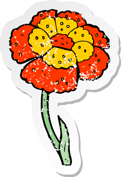 Bir insan tarafından çizilmiş karikatür çiçeğinin gerilmiş yapıştırması.