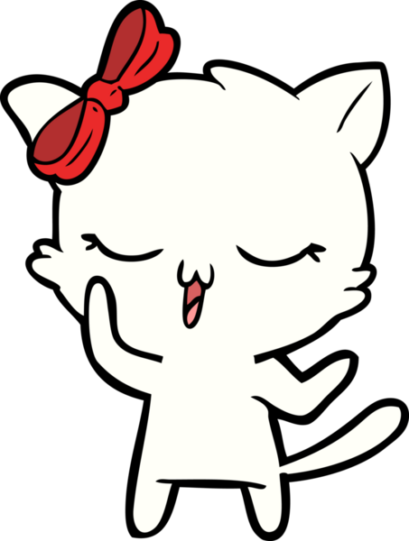 Bir insan tarafından çizilmiş kafasında yay olan çizgi film kedisi.