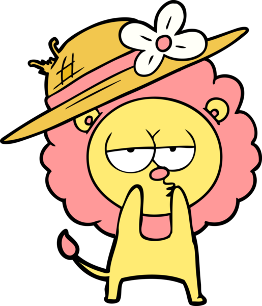 Bir insan tarafından çizilmiş şapka takan bir aslan.