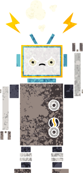 Bir insan tarafından çizilmiş bir robotun retro çizim tarzı karikatürü