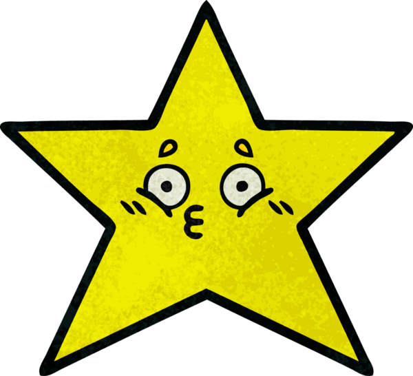 Bir insan tarafından çizilmiş altın yıldızın retro grunge desenli karikatürü