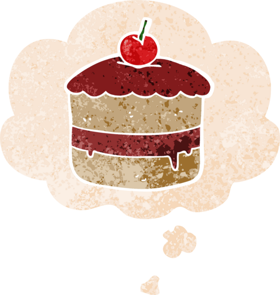 Düşünce baloncuklu çizgi film pastası grunge sıkıntılı retro desenli bir insan tarafından çizilmiş