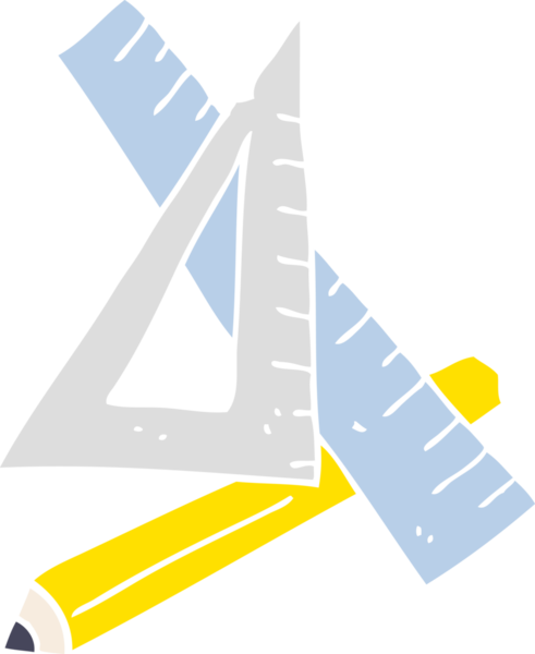 Bir insan tarafından çizilen düz renkli kalem ve cetvel çizimi