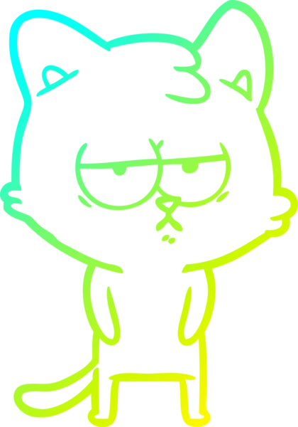 Sıkılmış çizgi film kedisinin insan tarafından çizilmiş soğuk gradyan çizgisi