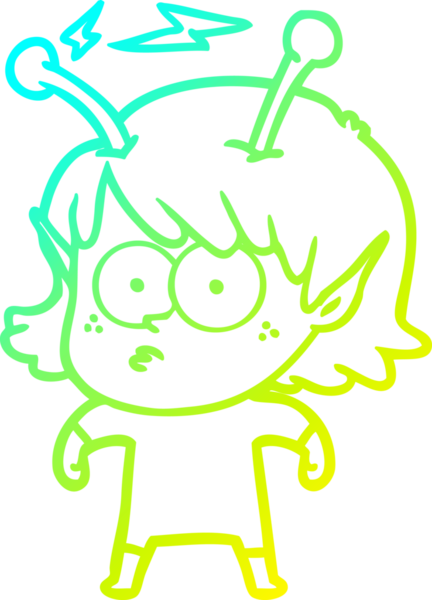 Bir insan tarafından çizilmiş bir uzaylı kız çizgi filmi.