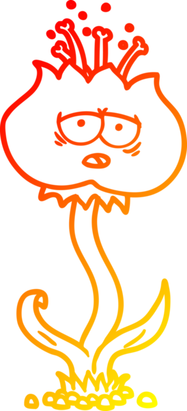 Bir insan tarafından çizilmiş sevimli bir karikatür çiçeğinin sıcak çizgi çizimi