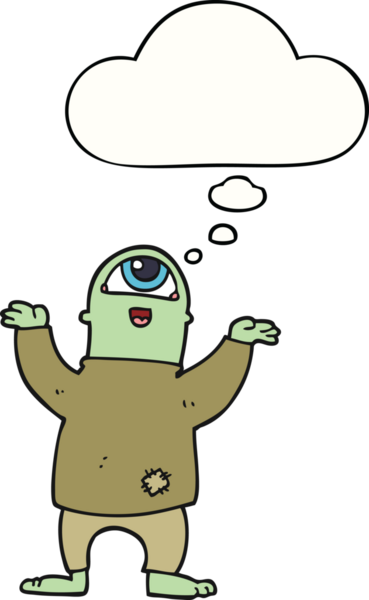 Bir insan tarafından çizilmiş düşünce balonlu cadılar bayramı canavarı çizgi filmi.