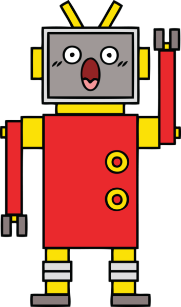 Bir insan tarafından çizilmiş sevimli bir robot karikatürü.