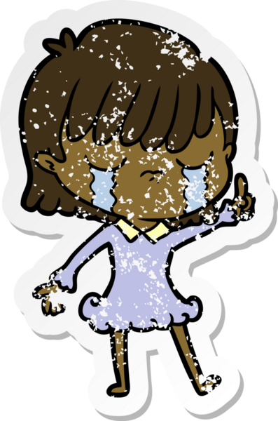 Bir insan tarafından çizilmiş ağlayan karikatürlü bir kadının sıkıntılı çıkartması.