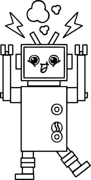 Bir insan tarafından çizilmiş mutlu bir robotun çizgi çizimi