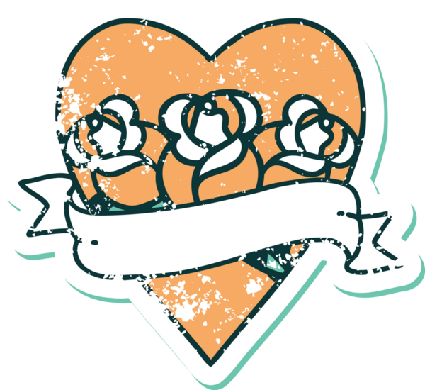 Bir insanın çizdiği çiçekli kalp ve pankartın sembolik dövmeli resmi.