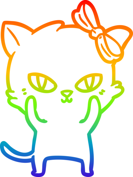 Gökkuşağı gradyan çizgisi bir insan tarafından çizilmiş şirin bir çizgi kedi çizimi