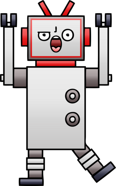 Bir insan tarafından çizilmiş kızgın bir robotun gölgeli çizgi filmi.