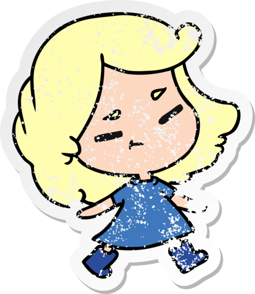 Bir insan tarafından çizilmiş sevimli bir kawai kızının sıkıntılı karikatür çizimi