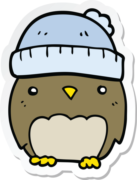 Bir insan tarafından çizilmiş şapkalı şirin bir baykuşun çıkartması.