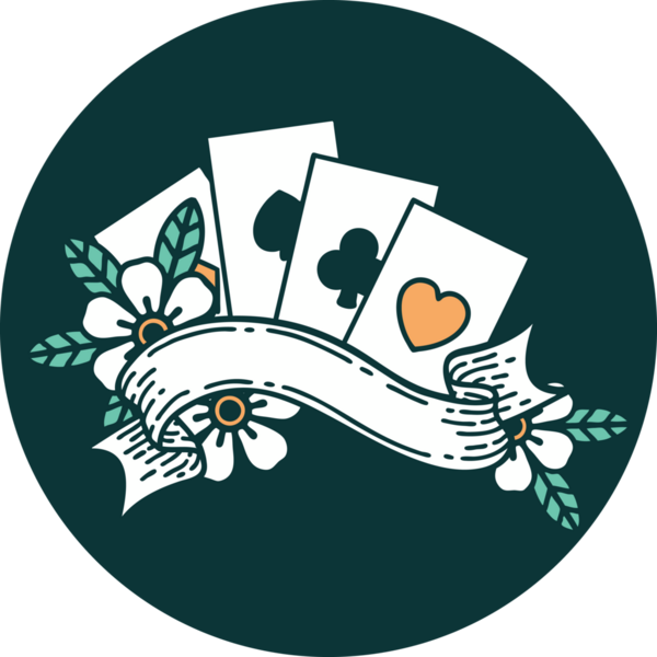 Bir insan tarafından çizilmiş kartların ve pankartın ikonik dövme şekli