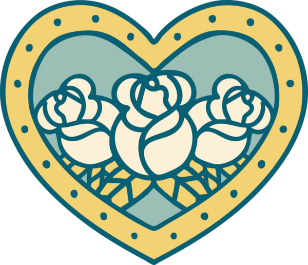 Bir insan tarafından çizilmiş kalp ve çiçeklerin ikonik dövme şekli