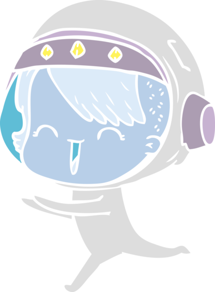 Bir insan tarafından çizilmiş mutlu düz renkli çizgi film kızı.