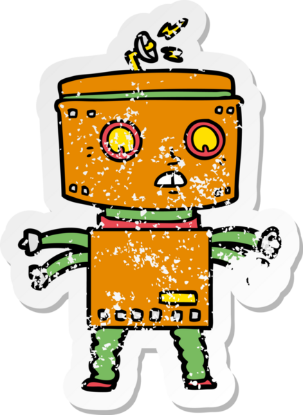 Bir insan tarafından çizilmiş karikatür robotunun sıkıntılı çıkartması.