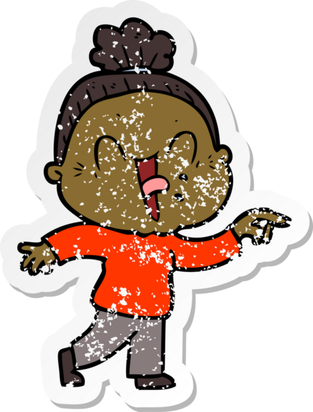 Bir insan tarafından çizilmiş mutlu, yaşlı bir kadının sıkıntılı çıkartması.