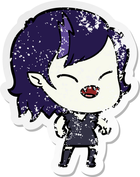 Bir insan tarafından çizilmiş gülen vampir kız çizgi filminin sıkıntılı çıkartması.