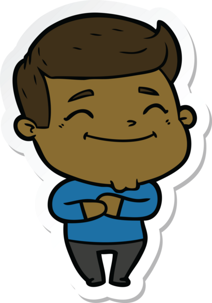 Bir insan tarafından çizilmiş mutlu bir çizgi film karakterinin çıkartması.