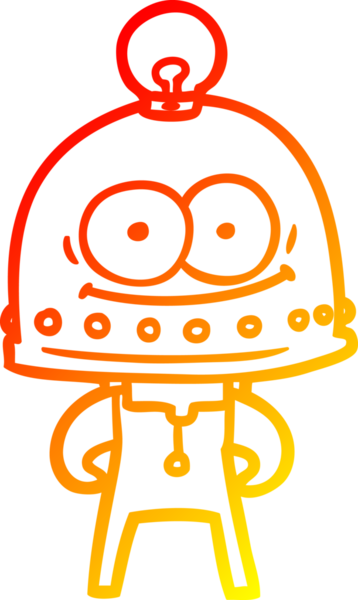 Bir insan tarafından çizilmiş ampullü mutlu bir robot çizimi.