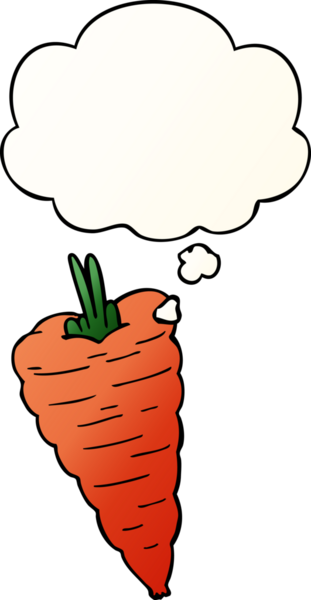 Düşünce baloncuğu olan çizgi film havucu bir insan tarafından çizilmiş.