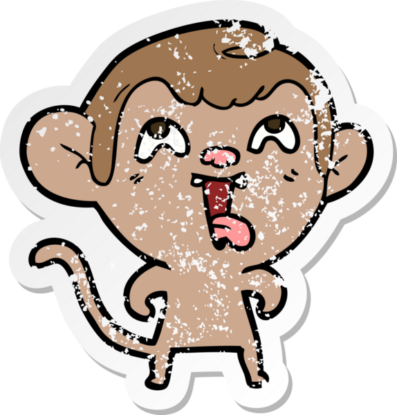 Bir insan tarafından çizilmiş çılgın bir çizgi maymunun sıkıntılı çıkartması.