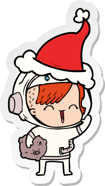 Bir insan tarafından çizilmiş Noel Baba şapkası takan mutlu bir uzay kızının el yazısı.