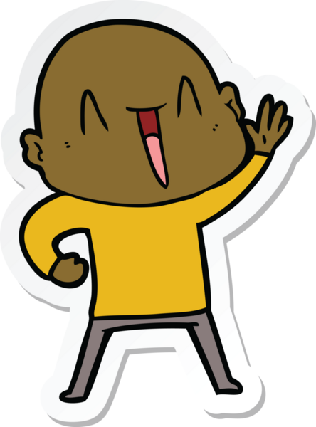 Bir insan tarafından çizilmiş mutlu, kel bir adamın çıkartması.