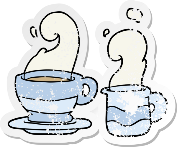 Bir insanın çizdiği bir fincan kahvenin sıkıntılı çıkartması.