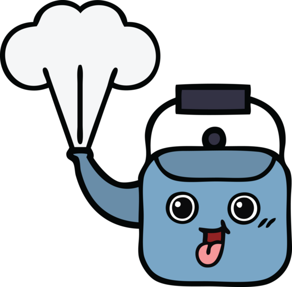 Bir insan tarafından çizilmiş dumanı tüten bir çaydanlığın sevimli çizgi filmi.