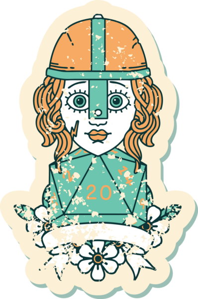 Retro Dövme Tarzı İnsan Savaşçısı Doğal 20 D20 ruloyla Bir insan tarafından çizilmiş