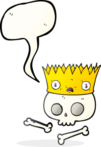 Bir insan tarafından çizilmiş eski kafatası üzerinde serbest konuşma balonu karikatürü sihirli taç