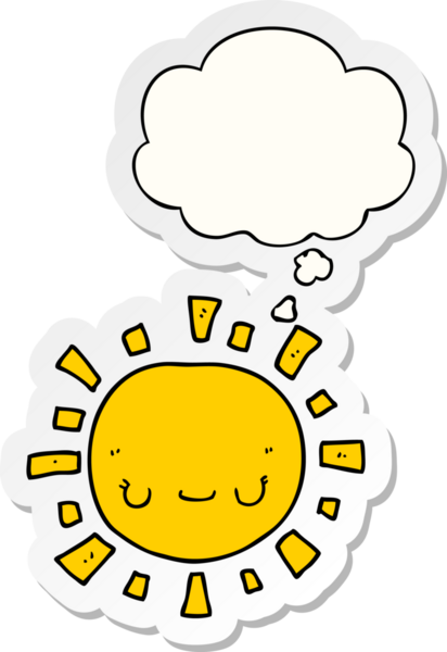 Düşünce baloncuklu karikatür güneşi insan tarafından çizilmiş bir çıkartma.
