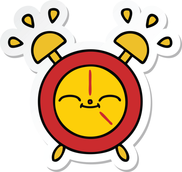 Bir insan tarafından çizilmiş şirin bir çizgi film çalar saatinin çıkartması.