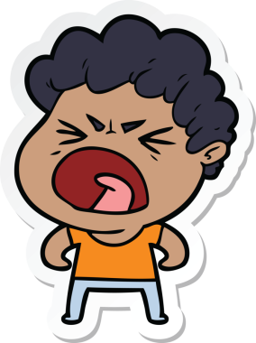 Bir insan tarafından çizilmiş öfkeli bir adamın karikatür çıkartması.