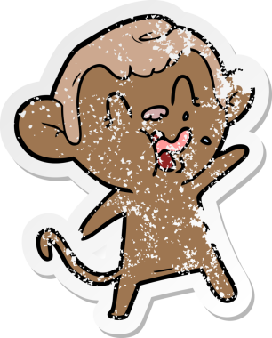 Bir insan tarafından çizilmiş çılgın bir çizgi maymunun sıkıntılı çıkartması.