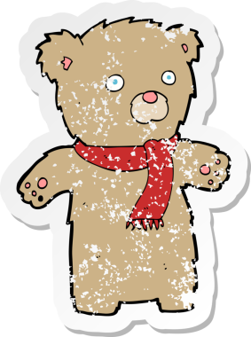 Bir insan tarafından çizilmiş oyuncak ayının gerilimli çıkartması.