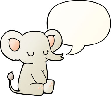 Bir insan tarafından çizilmiş, konuşma baloncuklu çizgi film fili.