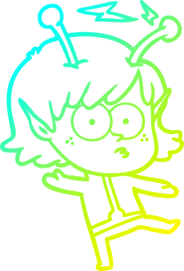 Bir insan tarafından çizilmiş bir uzaylı kız çizgi filmi.