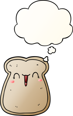 Bir insan tarafından çizilmiş düşünce baloncuklu tatlı bir tost dilimi.