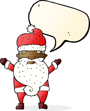 Bir insan tarafından çizilmiş konuşma balonu olan huysuz Noel Baba çizgi filmi.