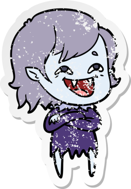 Bir insan tarafından çizilmiş gülen vampir kız çizgi filminin sıkıntılı çıkartması.