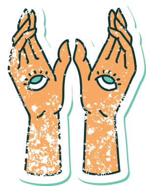 Bir insan tarafından çizilmiş gizemli ellerin sembolik dövmeli görüntüsü.