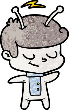 Bir insan tarafından çizilmiş dost canlısı çizgi film uzay adamı.