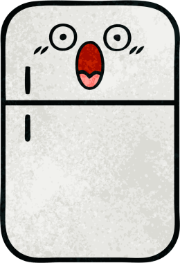 Bir insan tarafından çizilmiş buzdolabının retro grunge desenli karikatürü.